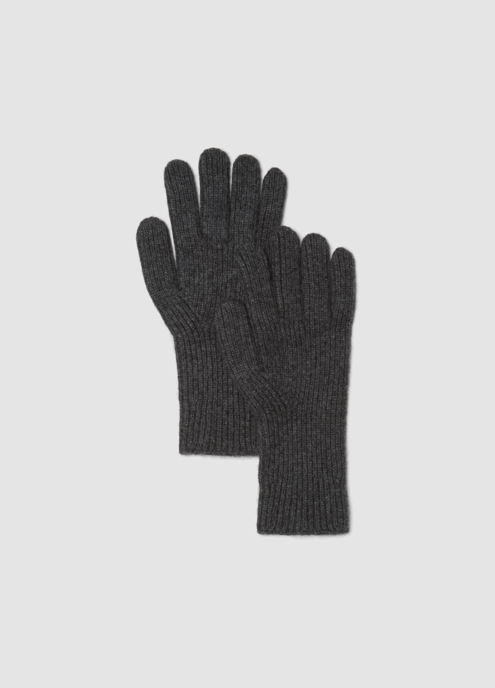 Guanti grigi in puro cashmere a costine