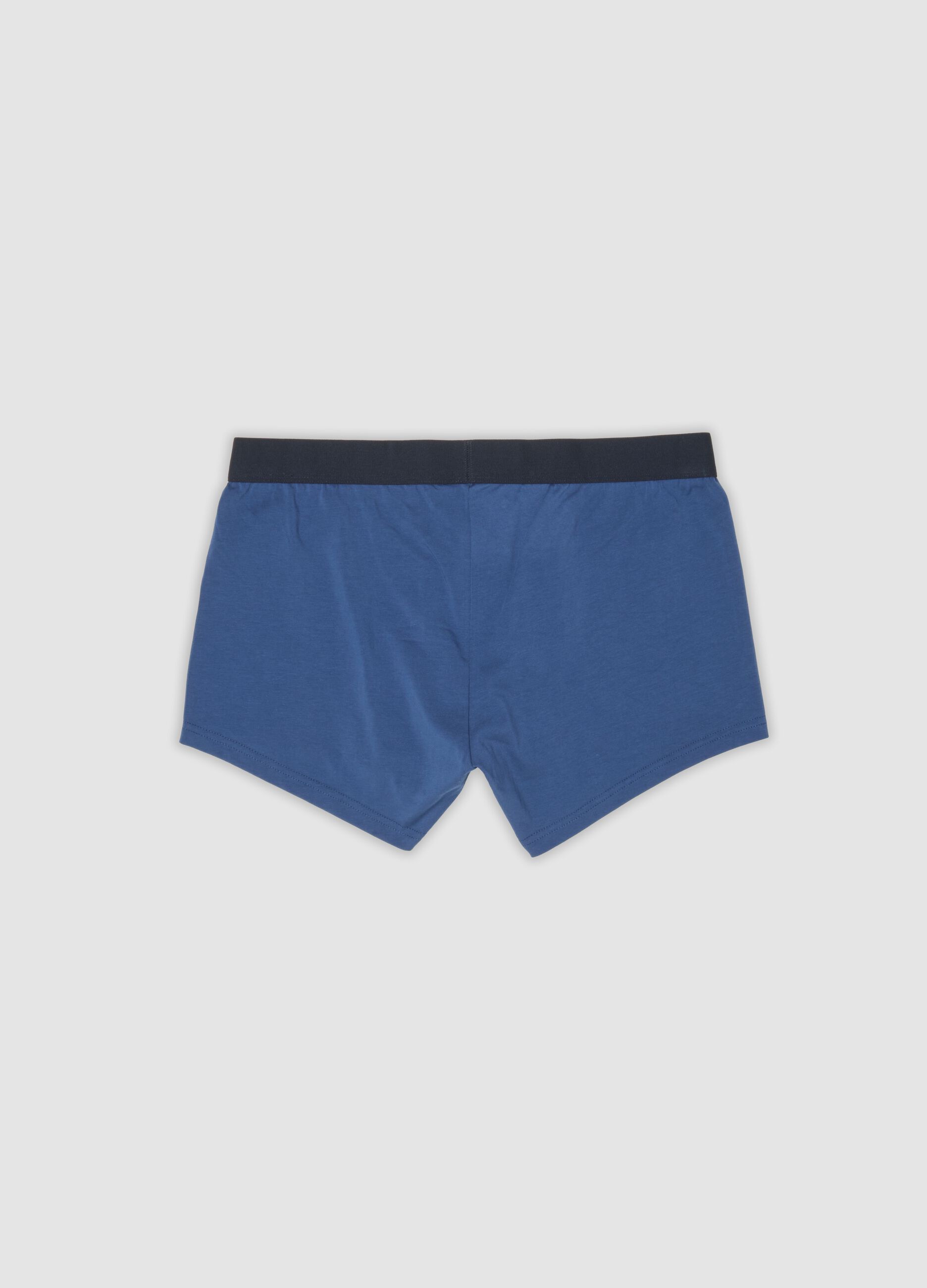 Three-pack of blue, navy and light grey stretch organic cotton boxers