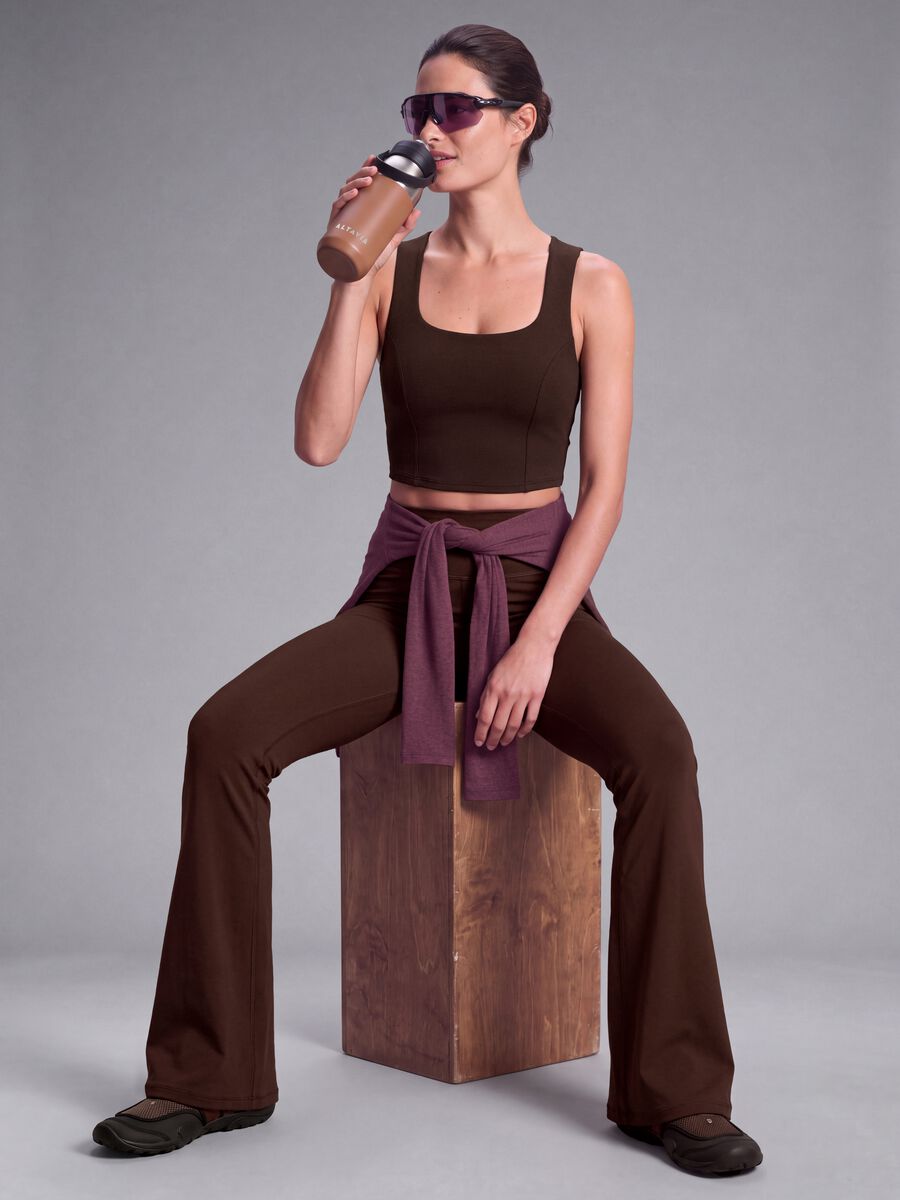 Brown cropped sports top in breathable stretch fabric ALTAVIA STUDIO_3