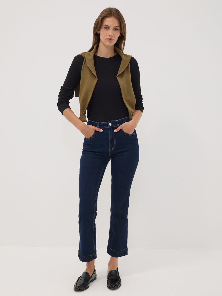Blue denim cropped slim-fit jeans in stretch cotton and viscose_0