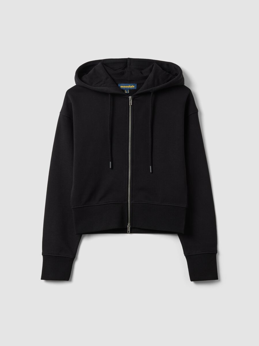 Black cotton-blend full-zip fitted hoodie_4
