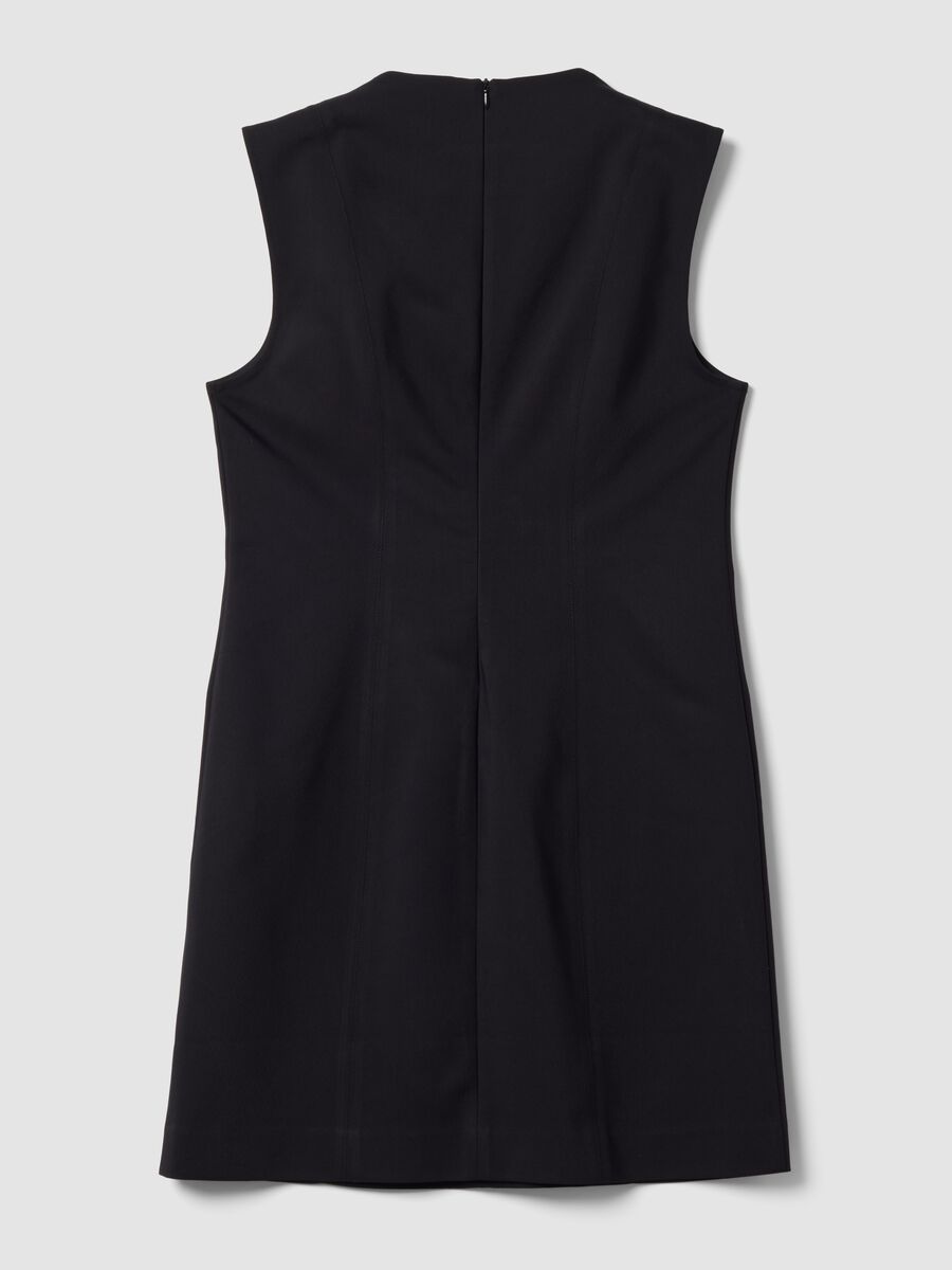 Black sleeveless fitted dress in stretch cotton with crew neck_5