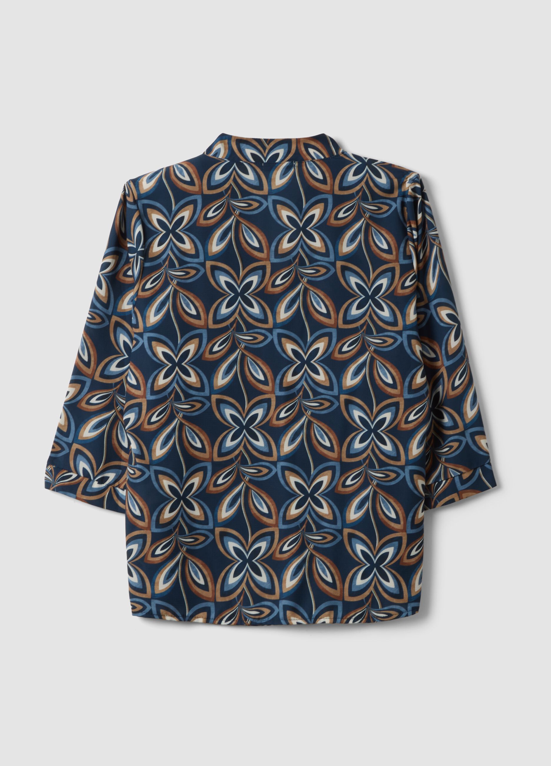Blue and brown geometric print blouse, regular fit