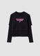 Black pure cotton T-shirt with ribbed crew neck and boxy fit print_0