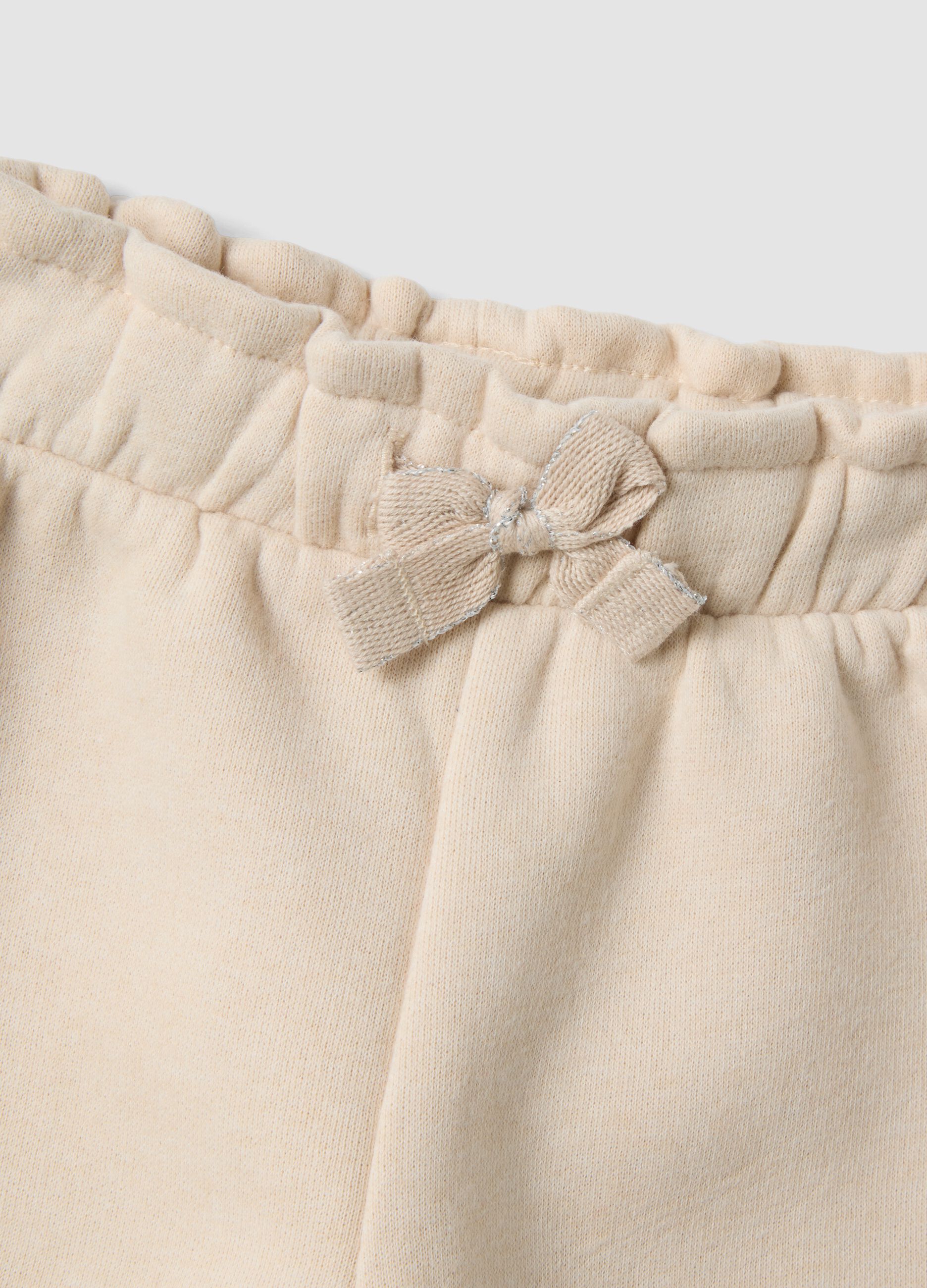 Beige wide-leg cotton-blend trousers