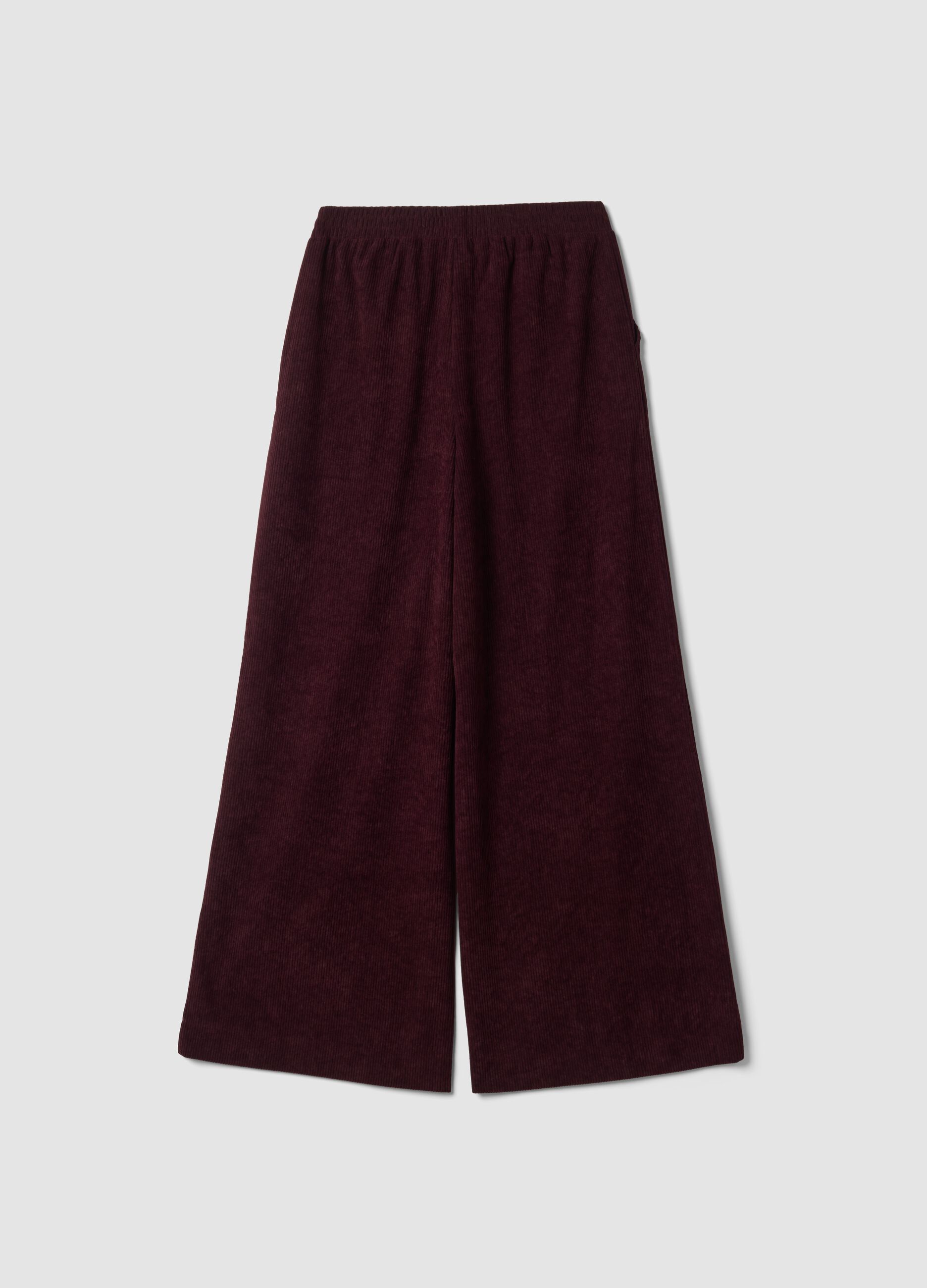 Purple wide-leg trousers with elasticated waist