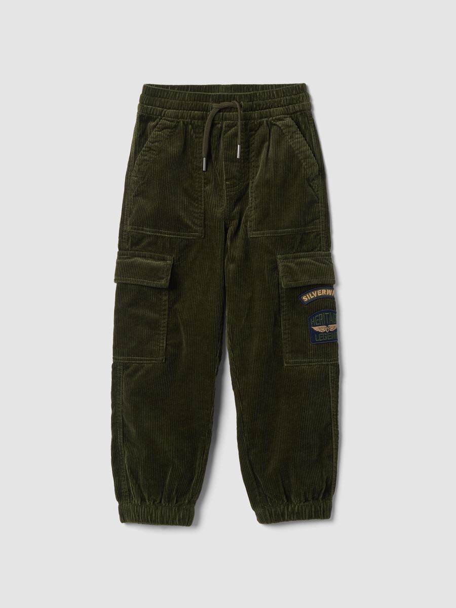 Green pure cotton cargo joggers, relaxed fit_0