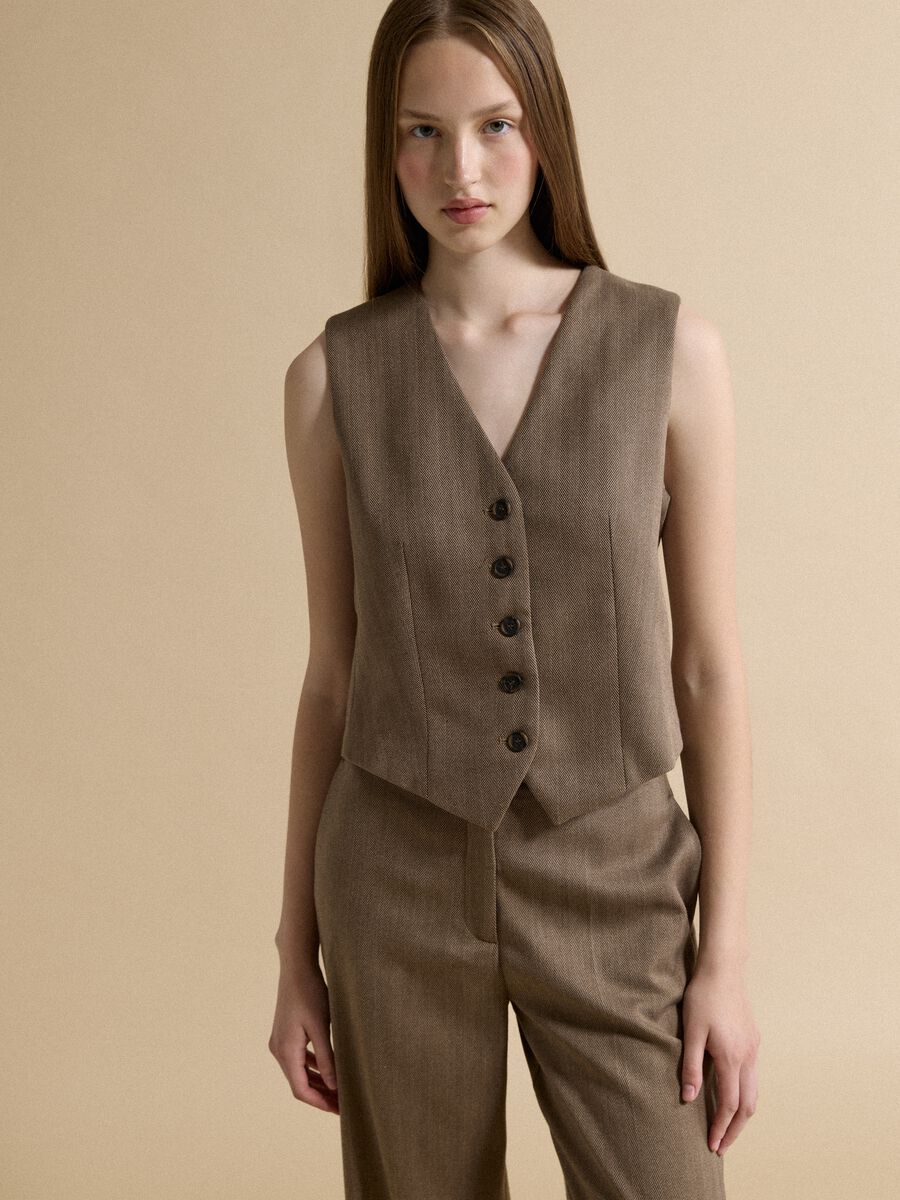 Brown stretch viscose regular-fit waistcoat_0