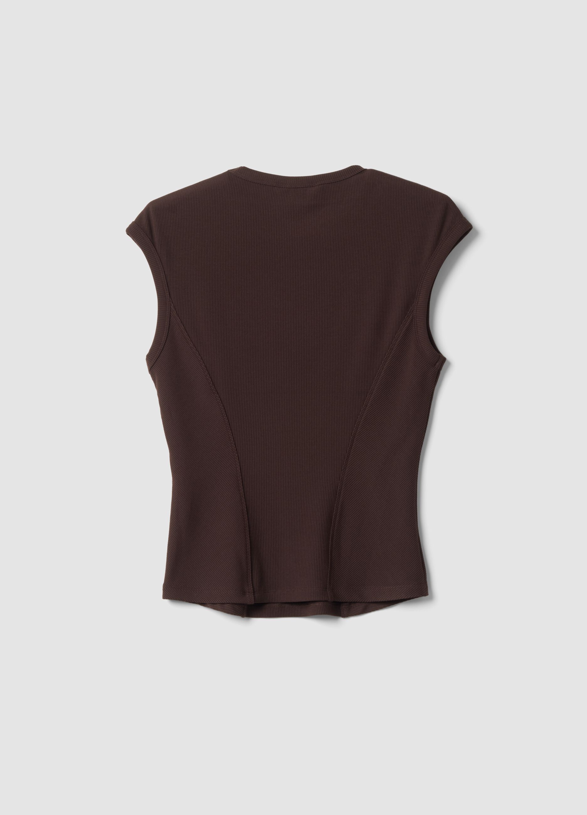 Brown fitted ribbed stretch-modal T-shirt ALTAVIA STUDIO