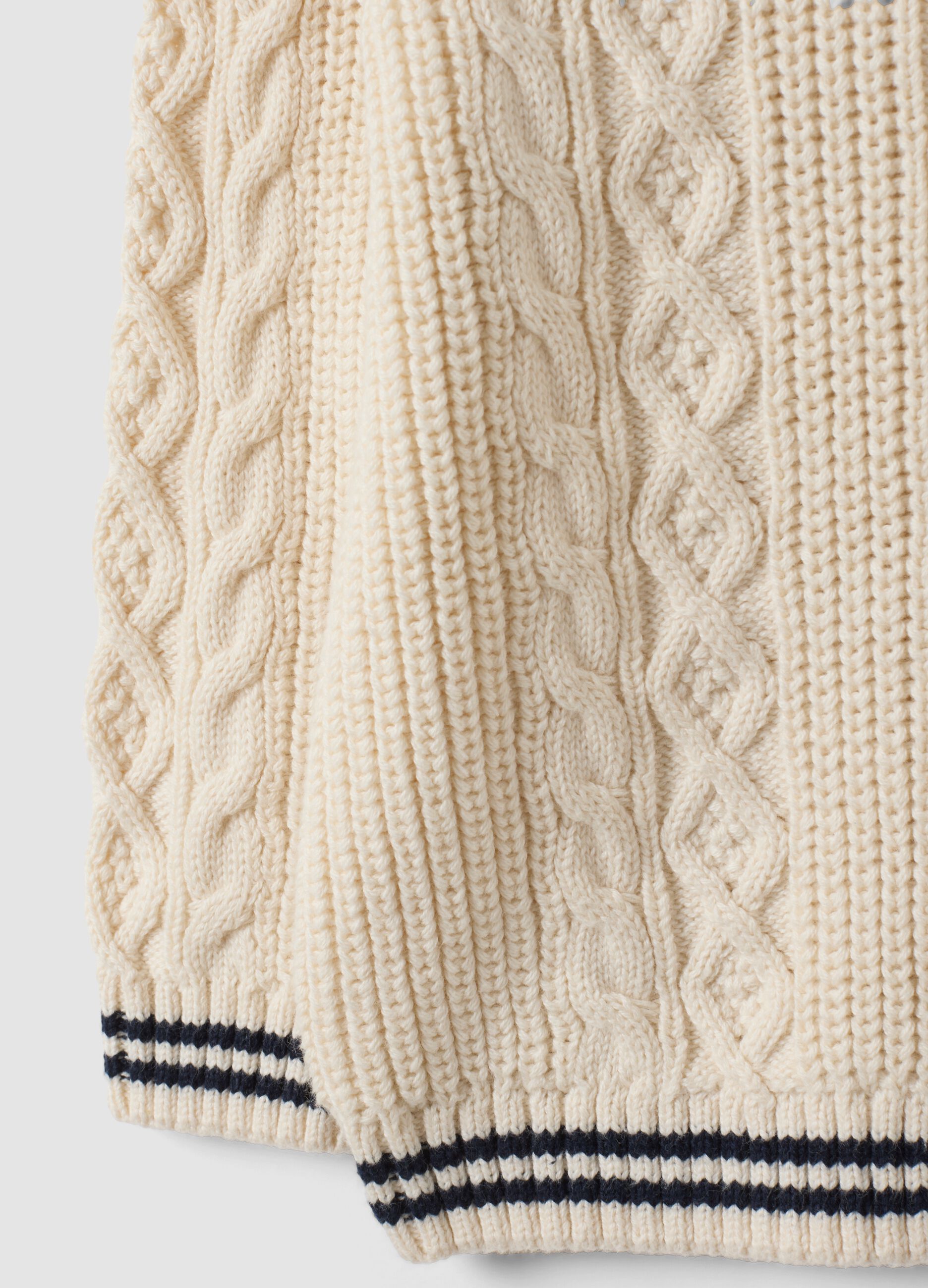 White pure cotton cable-knit V-neck jumper for boys