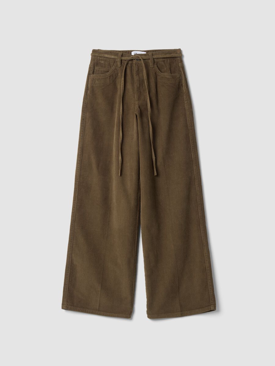 Brown pure cotton corduroy wide-leg trousers_0