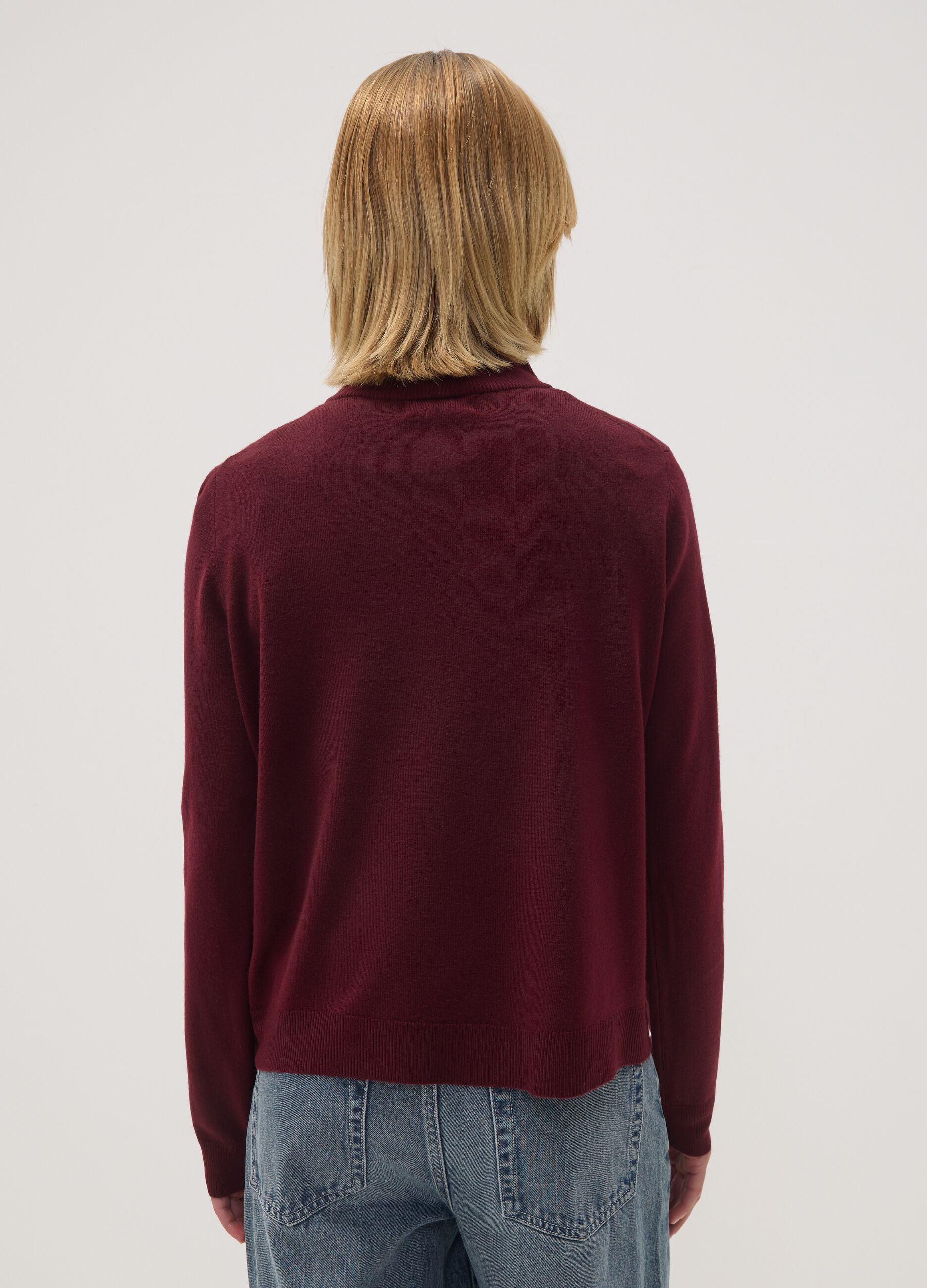 Purple long-sleeved top with high neck, regular fit