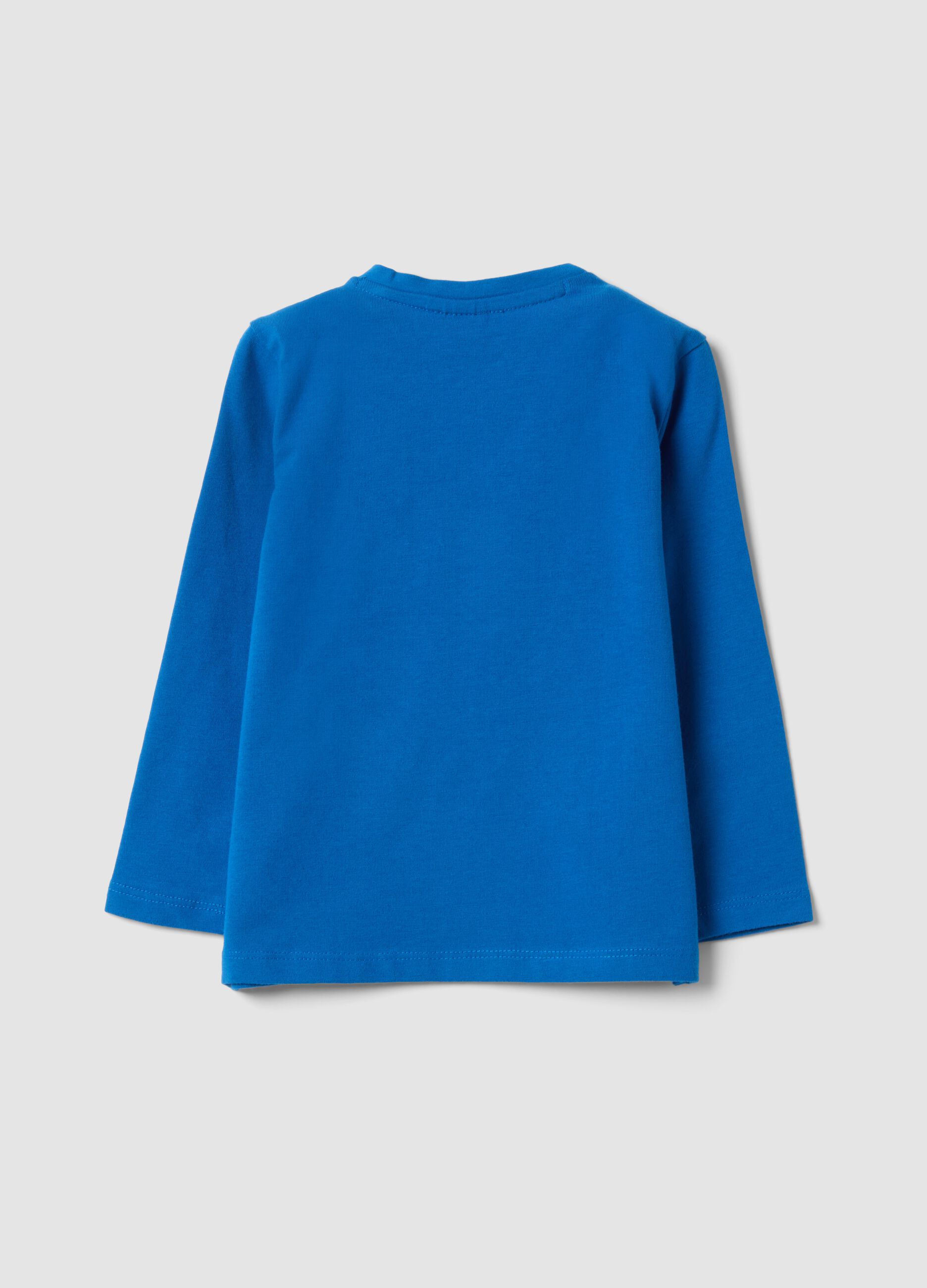 Blue long-sleeve stretch organic cotton crew-neck T-shirt