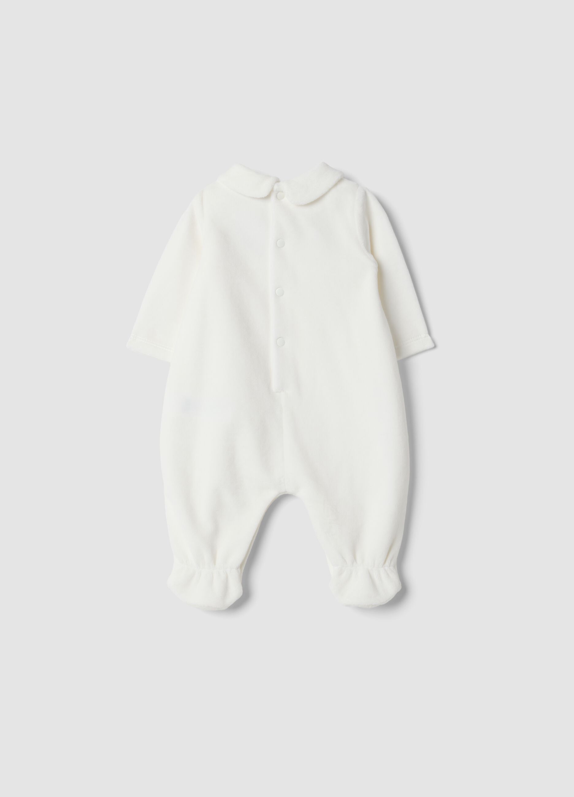 Off-white organic cotton blend sleepsuit with collar
