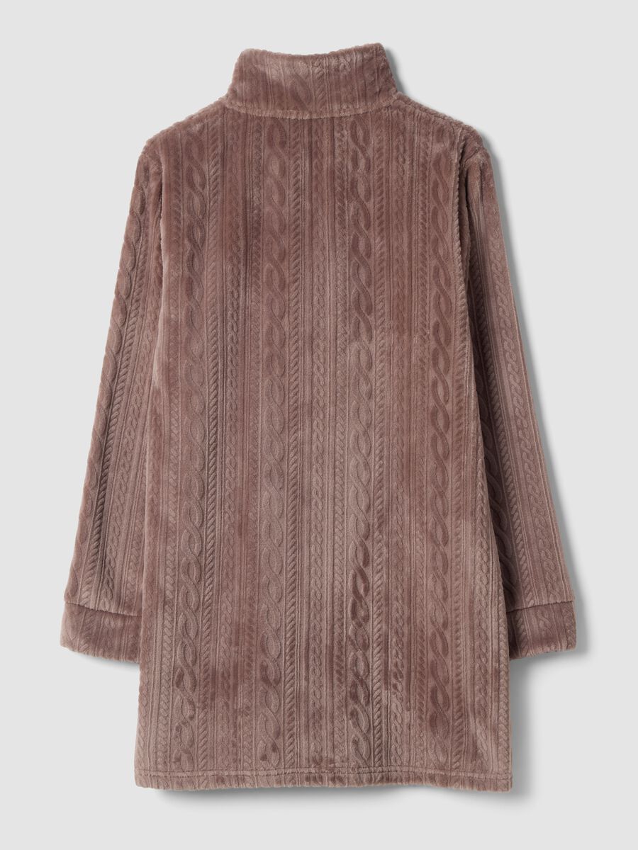 Pink zip-up dressing gown with cable-knit pattern_2