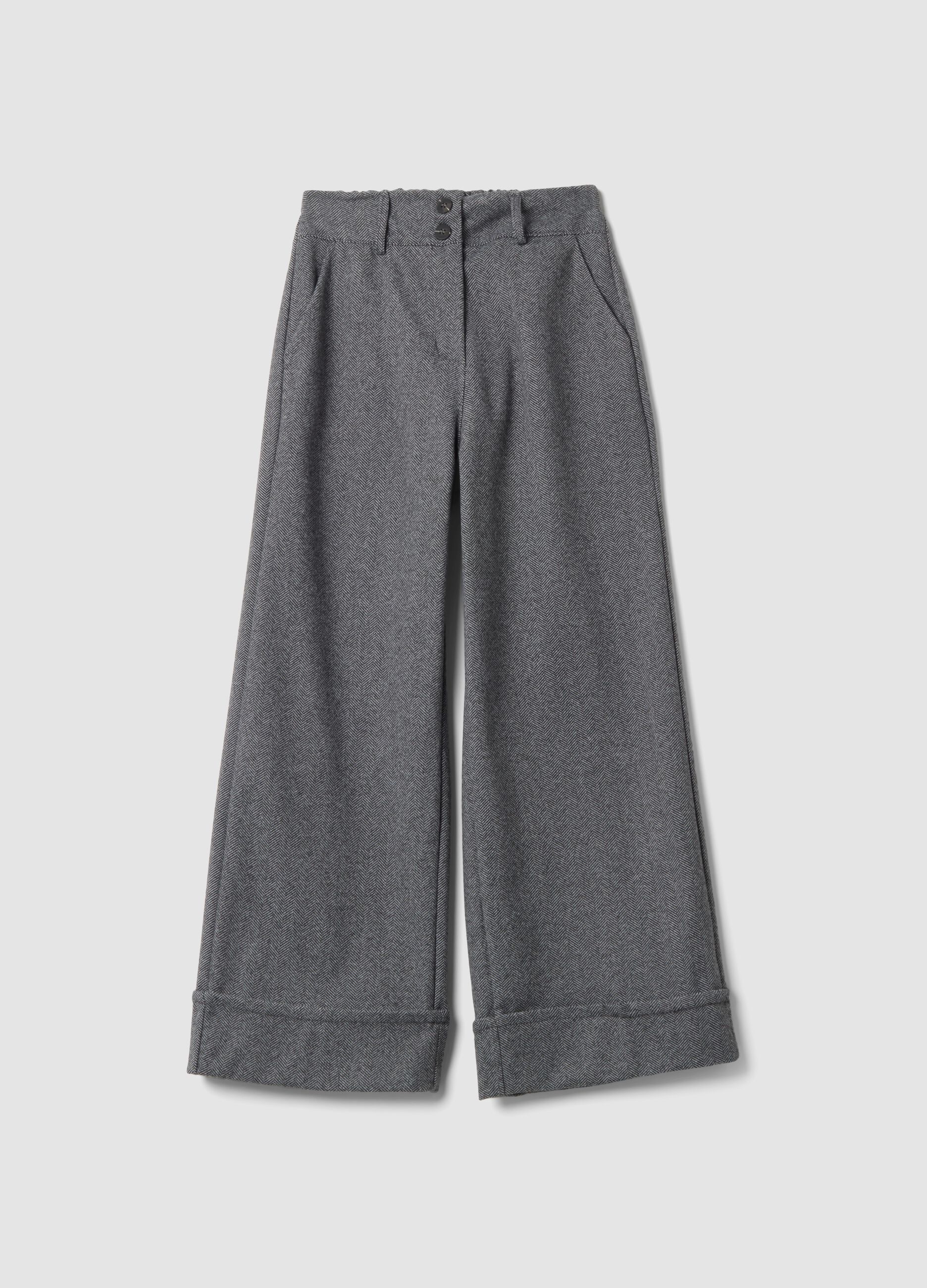 Grey wide-leg regular-fit trousers