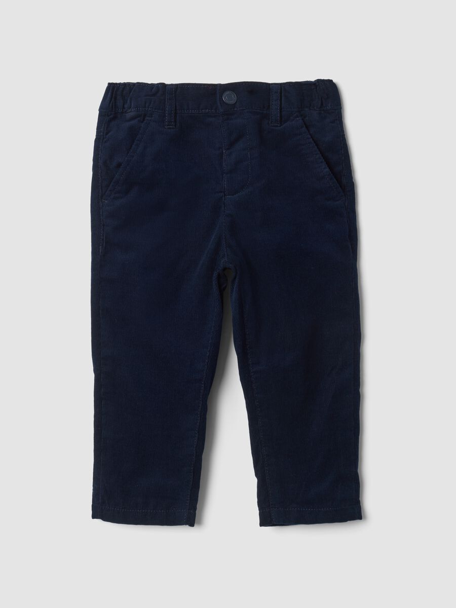 Blue pure cotton ribbed trousers_0
