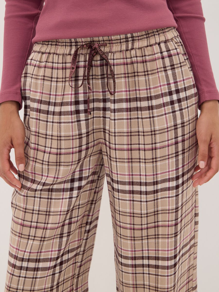 Beige pure viscose checked pyjama trousers_3