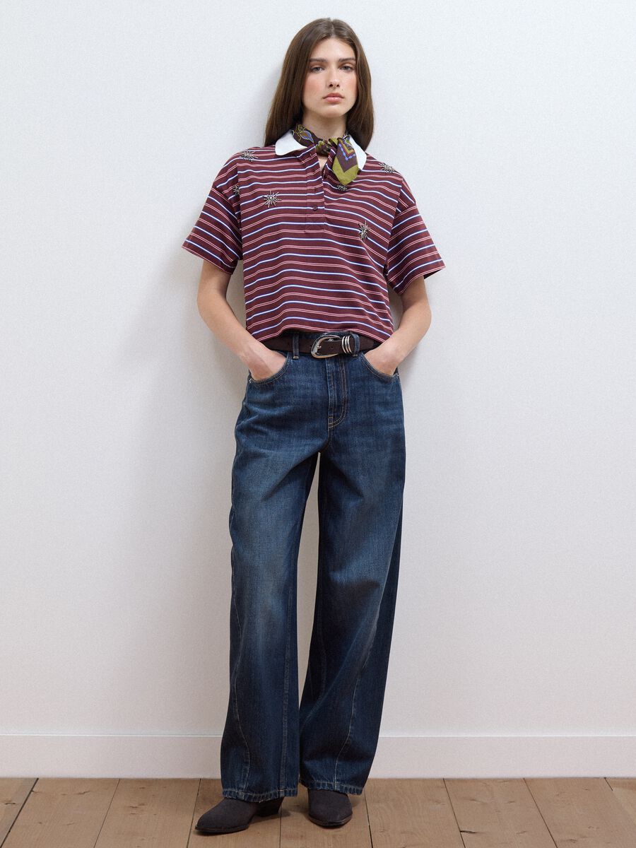 Multicolour striped pure cotton polo with oversized collar_2
