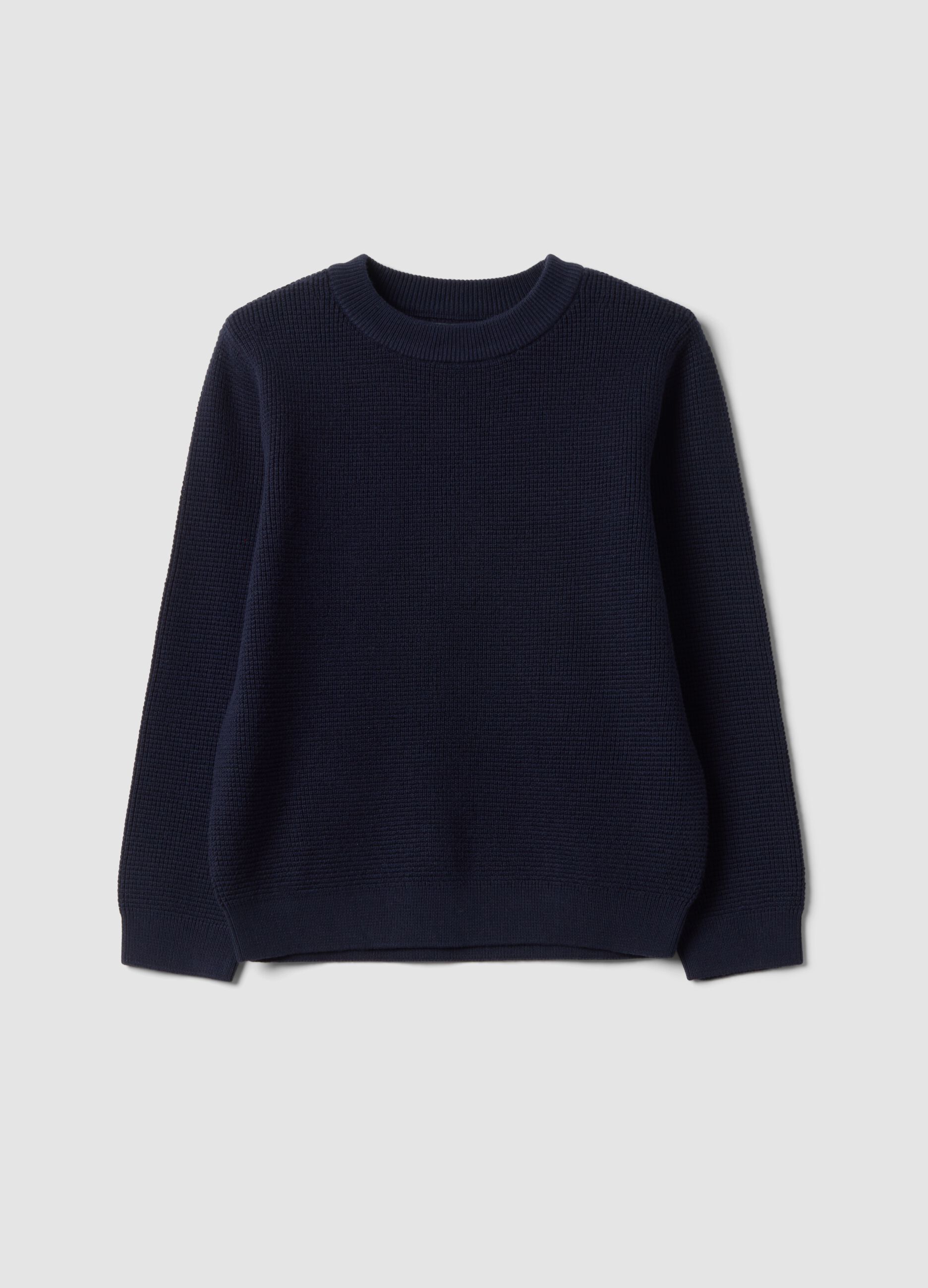 Maglia blu in misto cotone girocollo lavorata a maglia