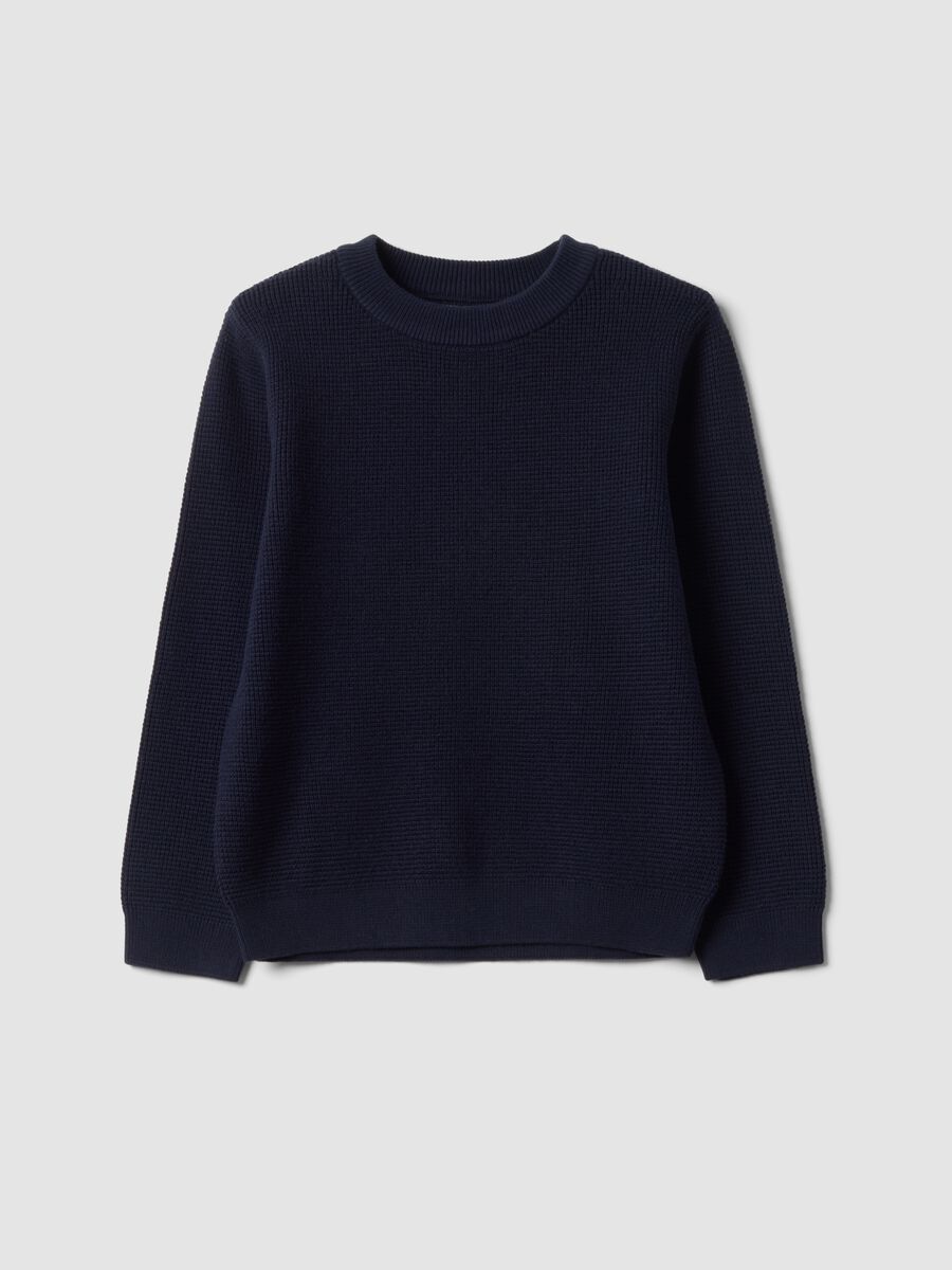 Blue cotton-blend crew-neck knitted jumper_0