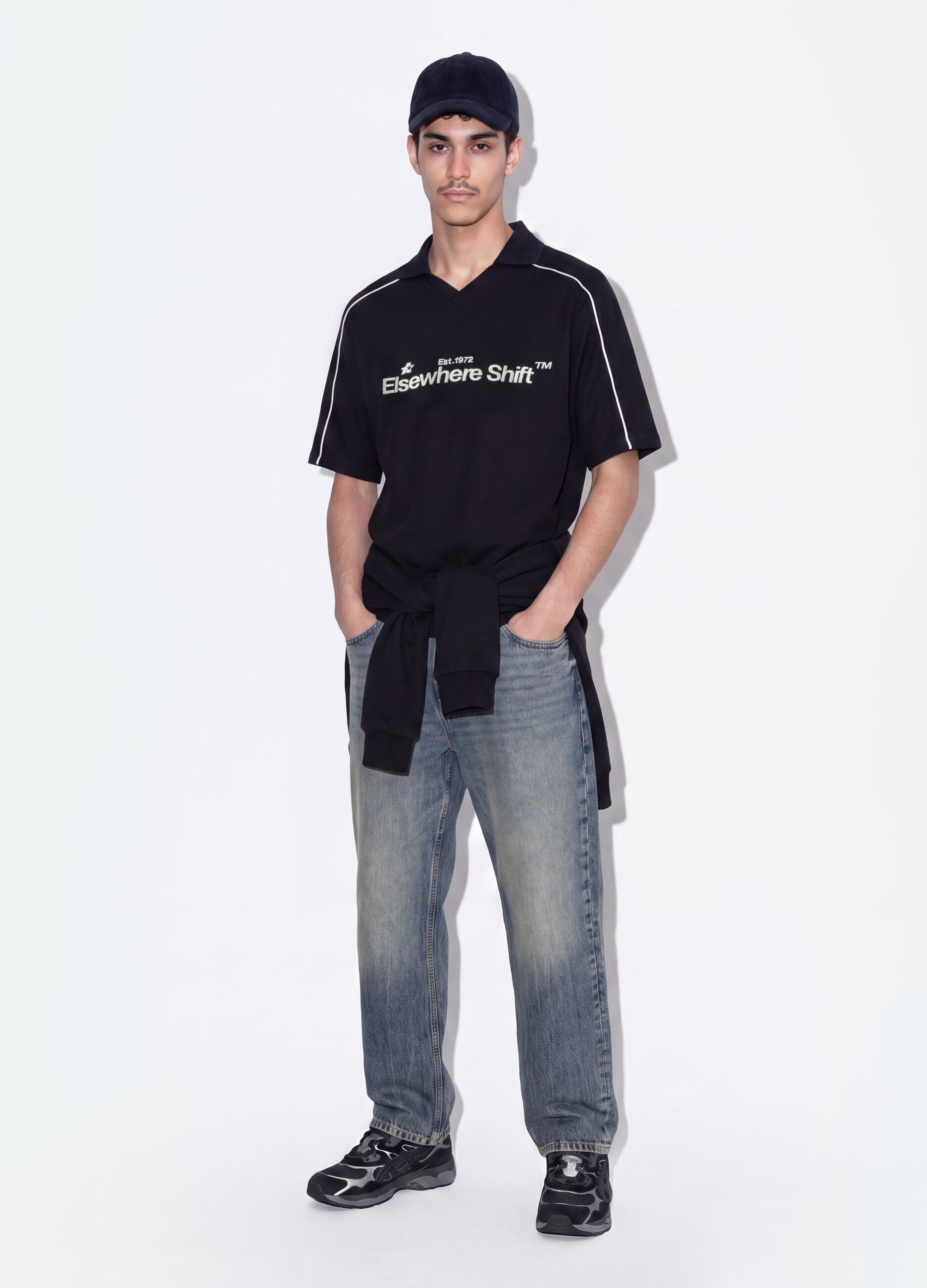 Black pure cotton oversized short-sleeve polo
