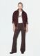 Pantaloni marroni flare in viscosa elasticizzata con fantasia gessata_0