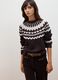 Brown jacquard wool-blend crew-neck jumper, regular fit_0