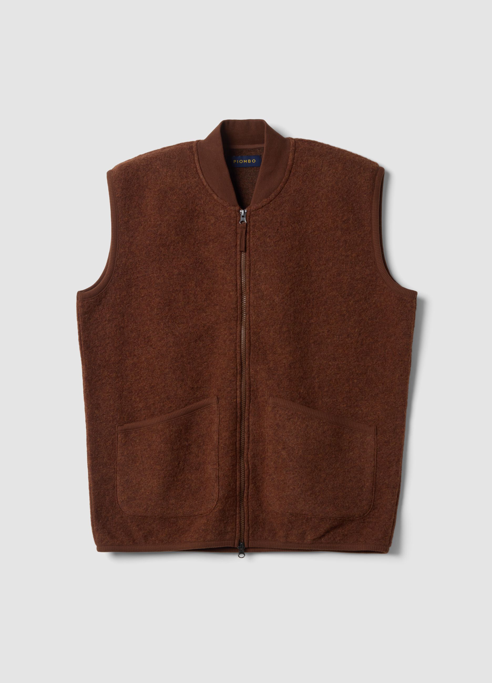 Brown wool-blend gilet with zip