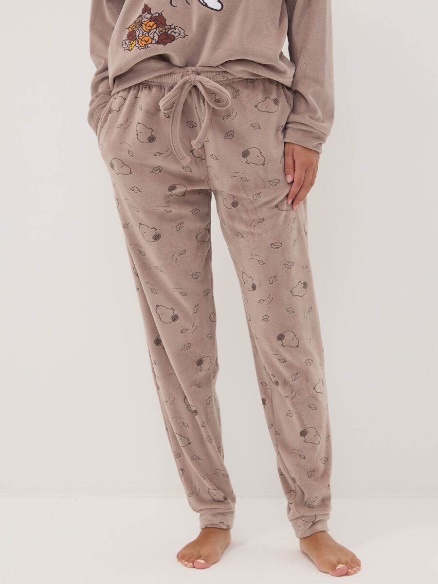 Brown regular-fit crew-neck Snoopy print pyjamas_2