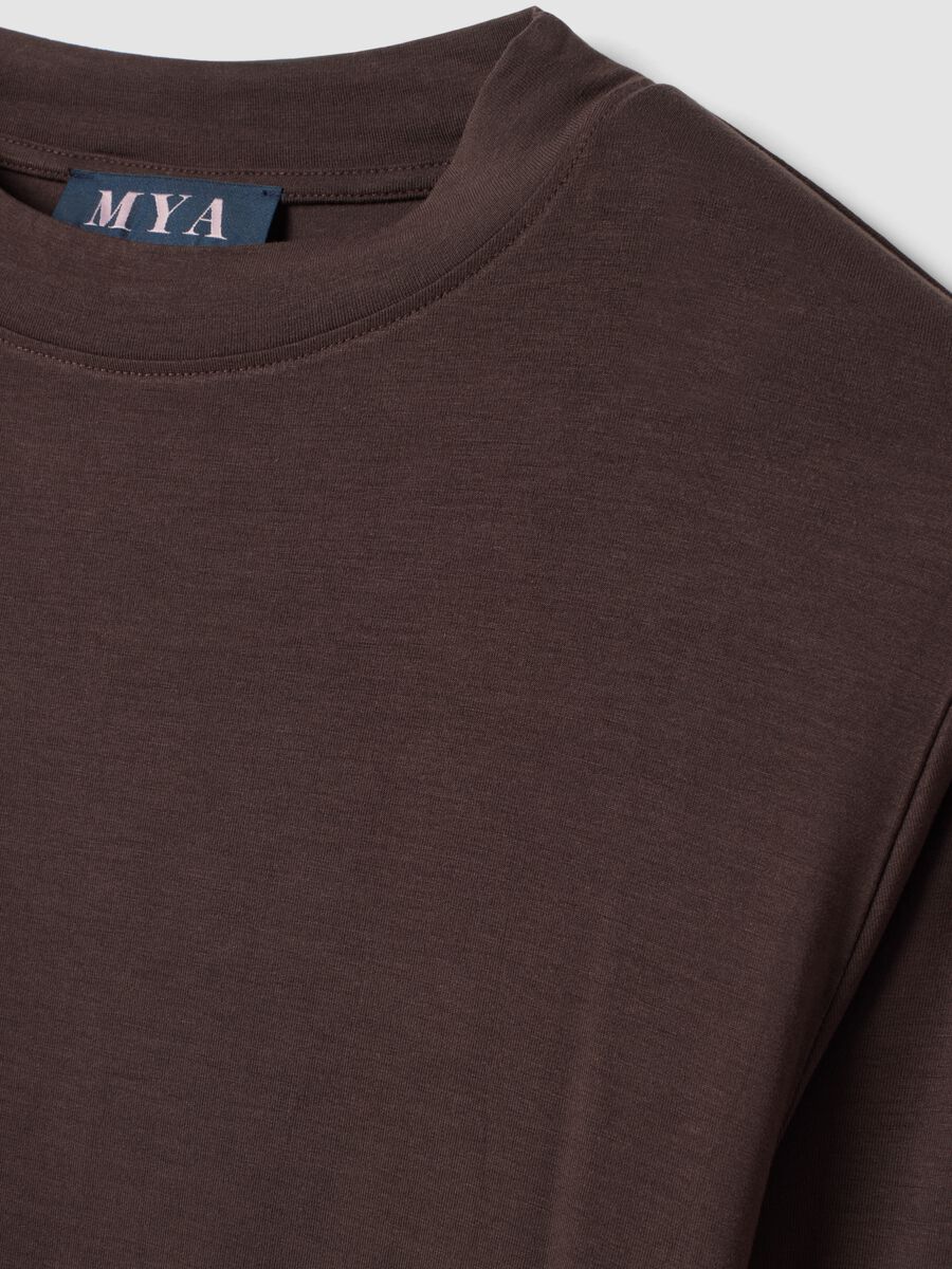 Dark brown stretch viscose regular-fit top_1