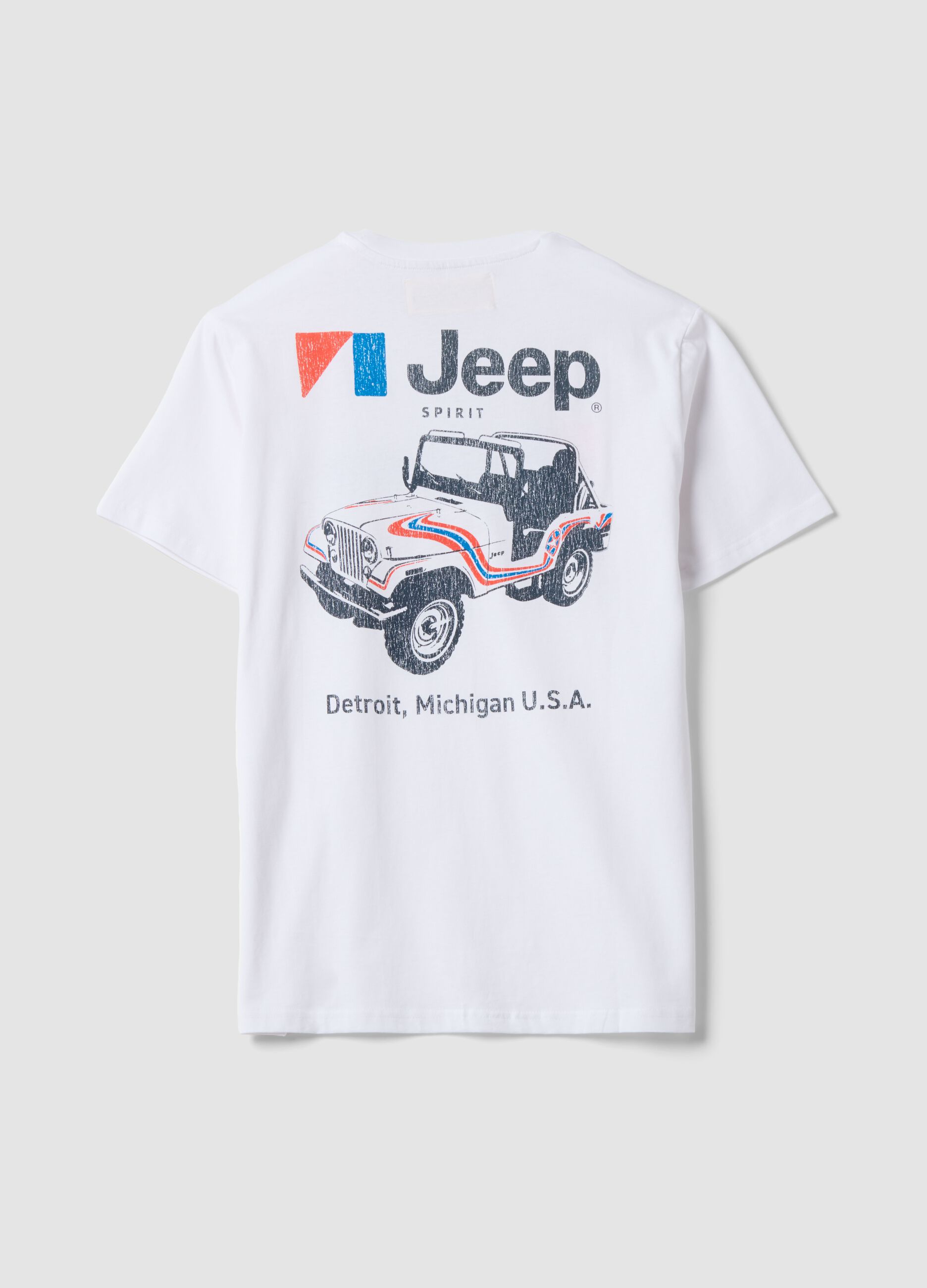 تيشيرت أبيض من قطن خالص بياقة دائرية مع طبعة Jeep