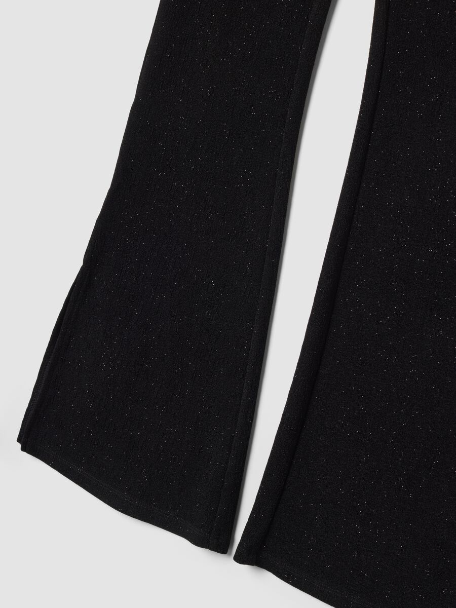 Black glitter slim-fit flared stretch trousers_1