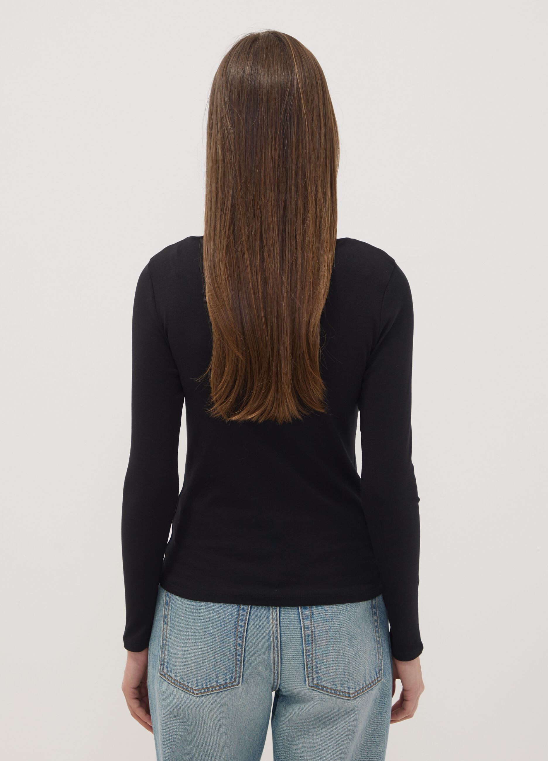 Black pure cotton crew-neck T-shirt