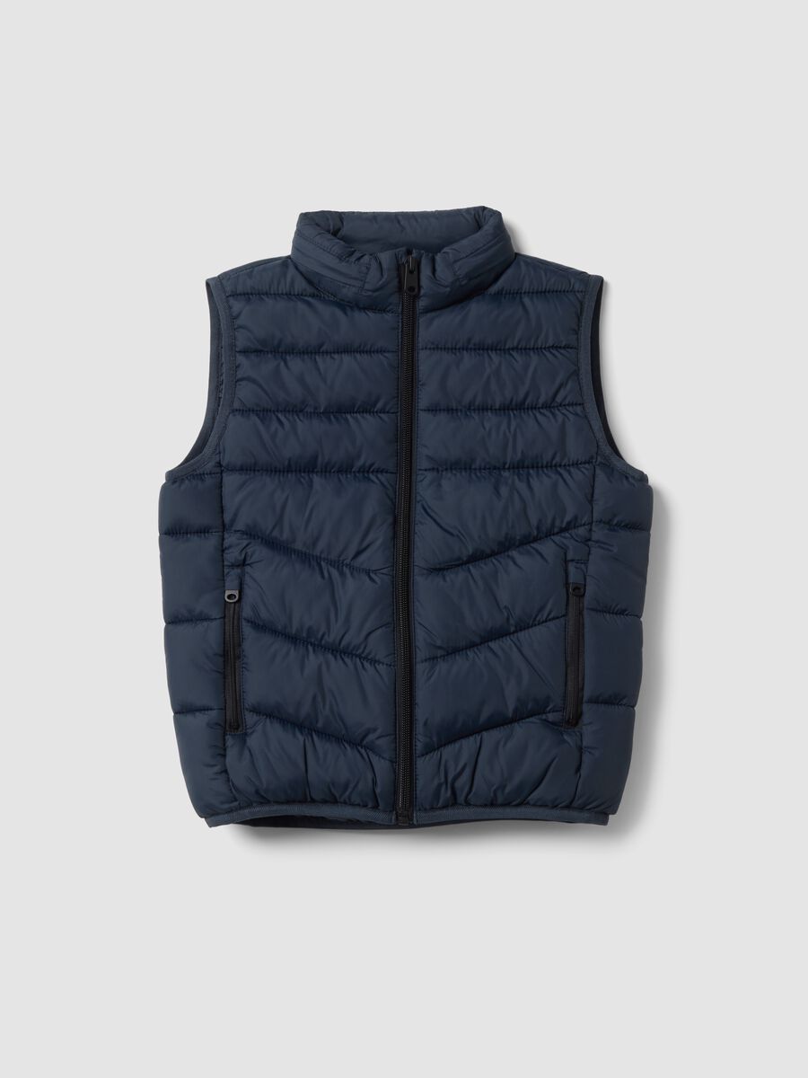 Blue padded gilet with zip and high neck for boys_0