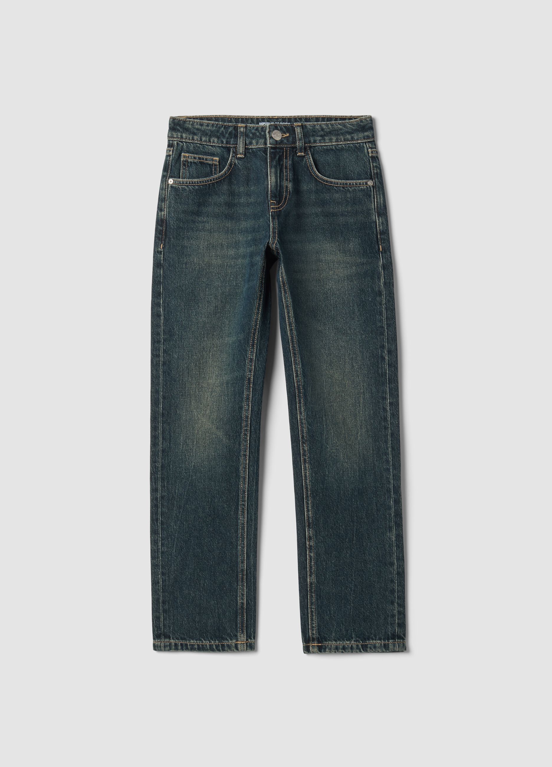 Dark blue straight-fit jeans in pure cotton