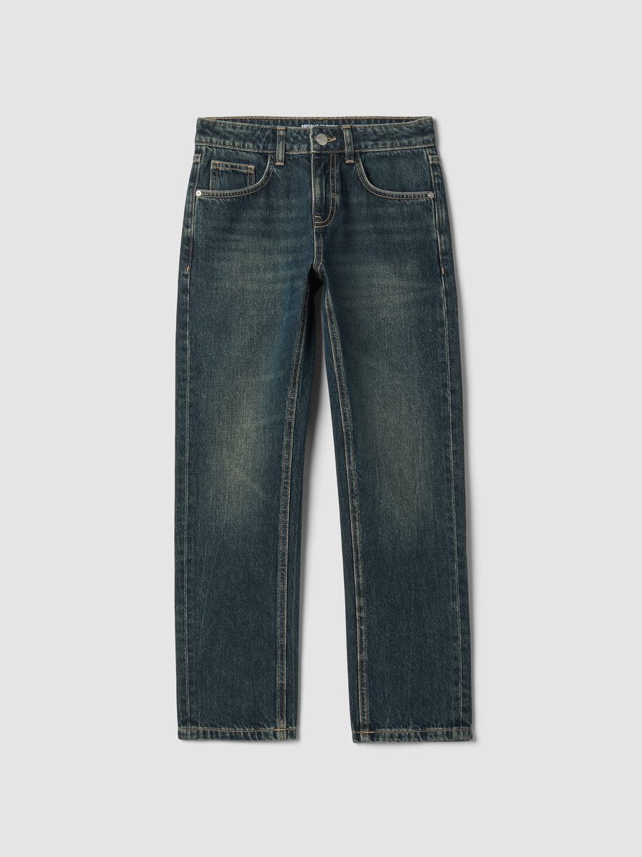 Dark blue straight-fit jeans in pure cotton_0