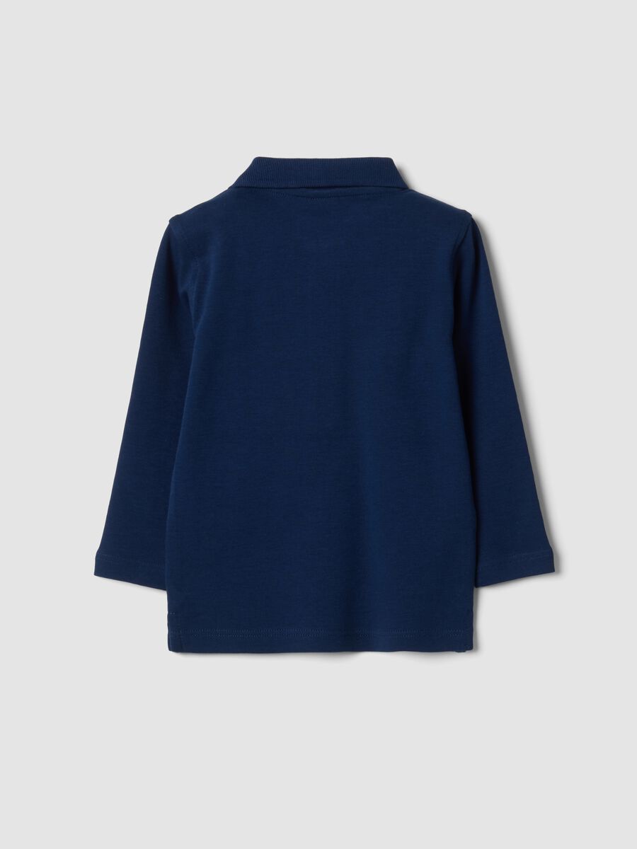 Blue long-sleeve polo shirt in pure organic cotton for baby boy_1
