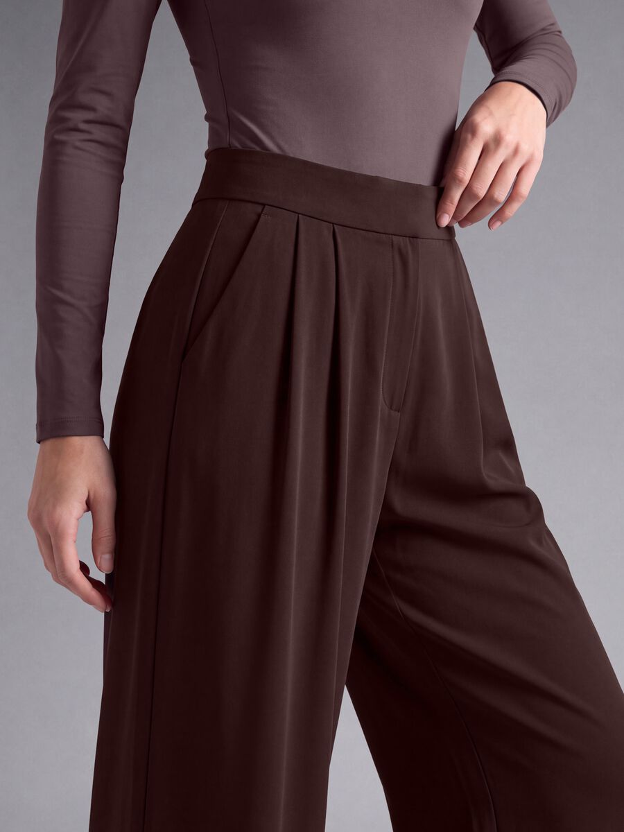 Pantaloni Easy Dry marroni in tessuto elasticizzato wide leg ALTAVIA STUDIO_2
