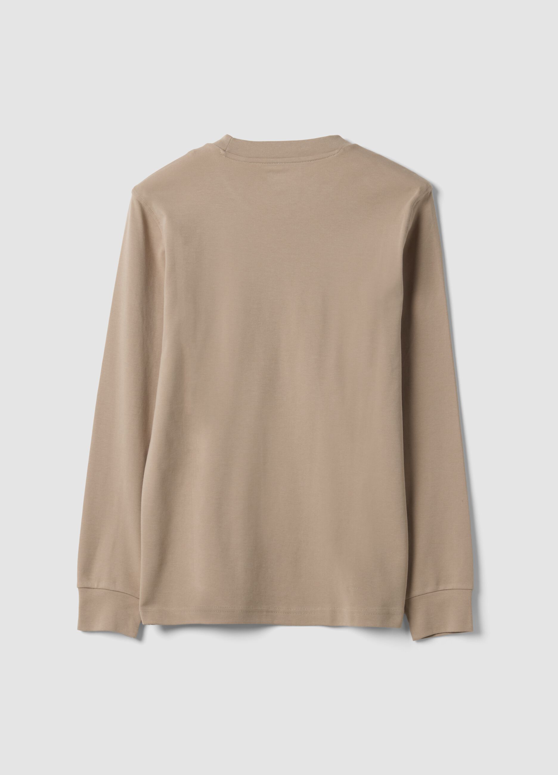 Beige pure cotton crew-neck T-shirt, regular fit