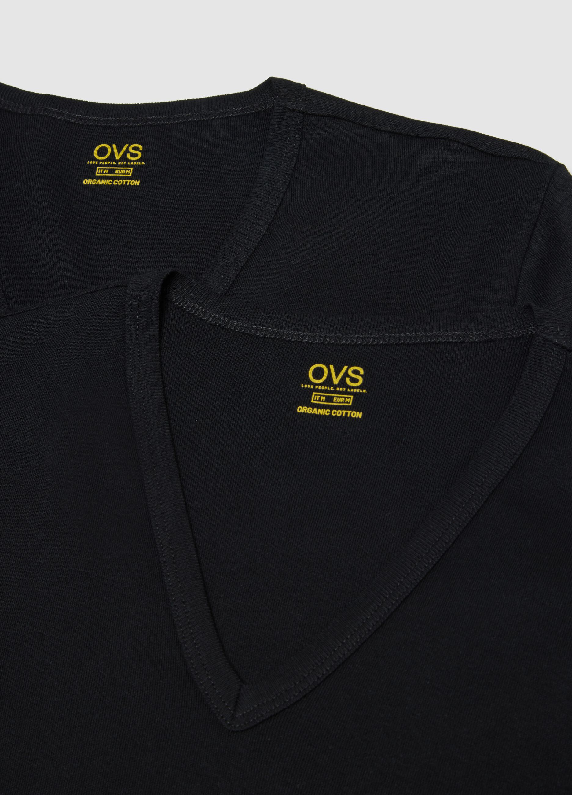 Two-Pack Black Deep V Pure Cotton T-Shirt Regular Fit