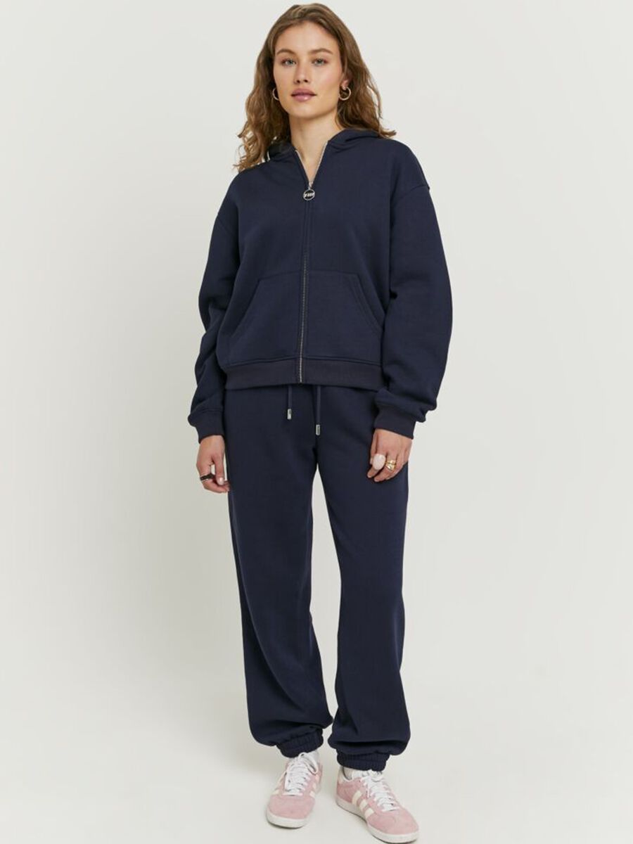 Blue cotton blend jogger trousers with regular fit_0