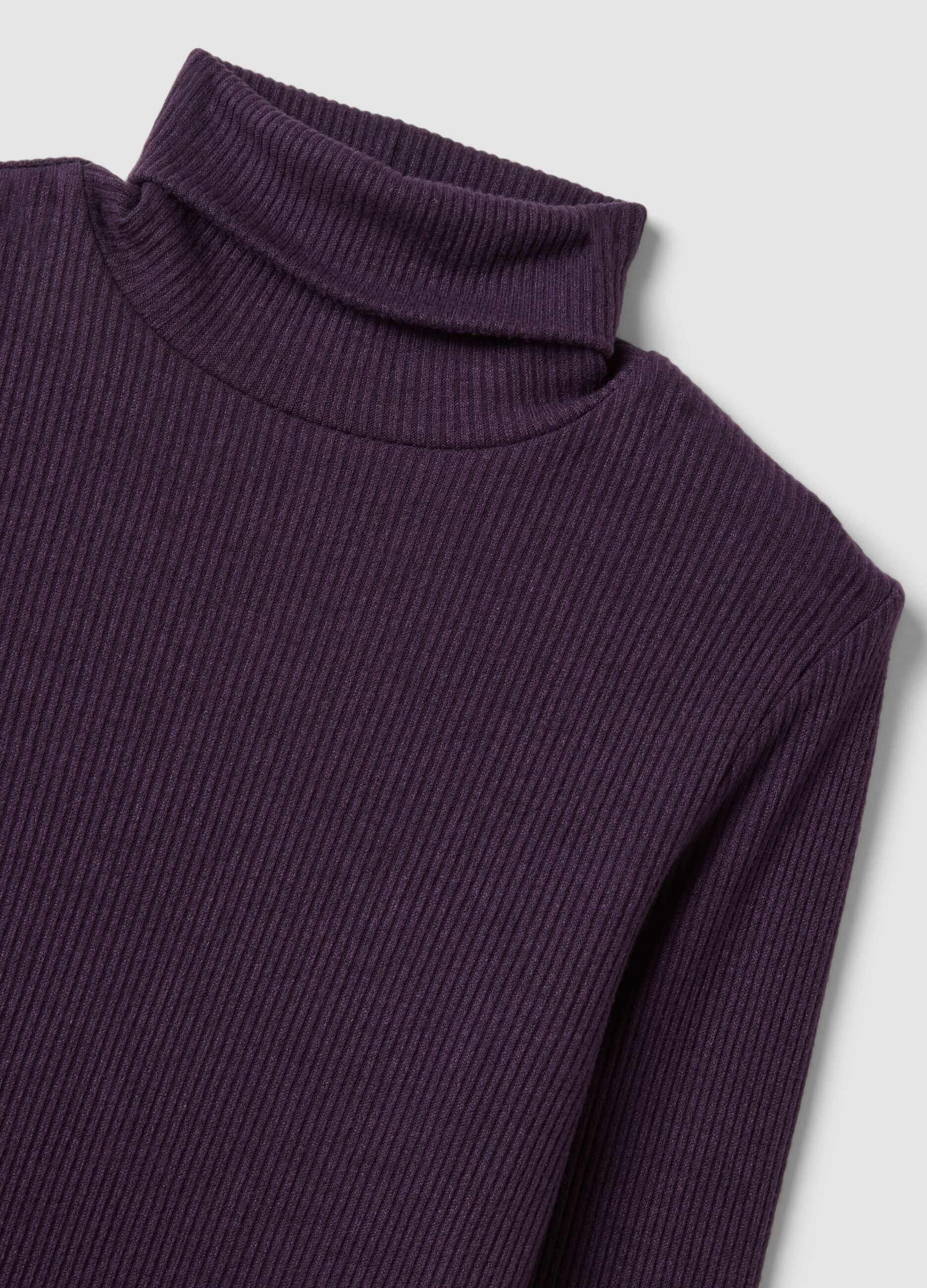 Maglia viola in misto viscosa a costine con girocollo