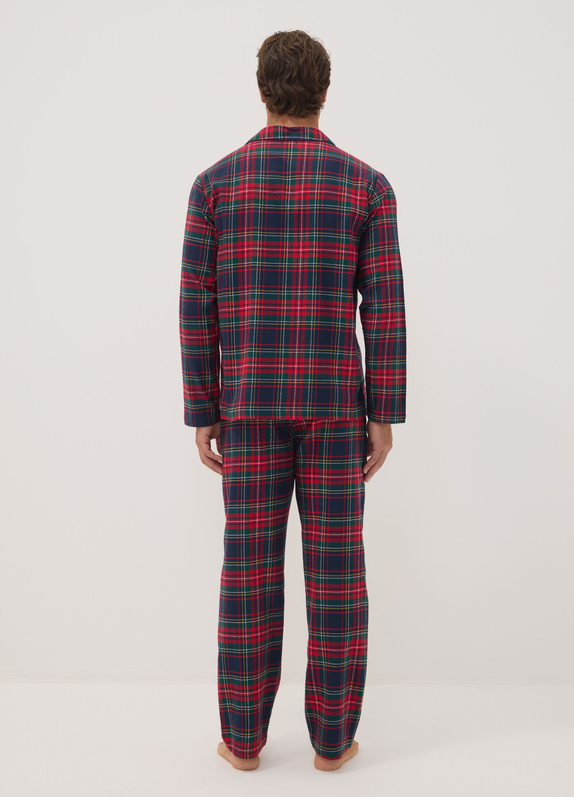 Pigiama rosso con colletto in flanella di puro cotone organico regular fit