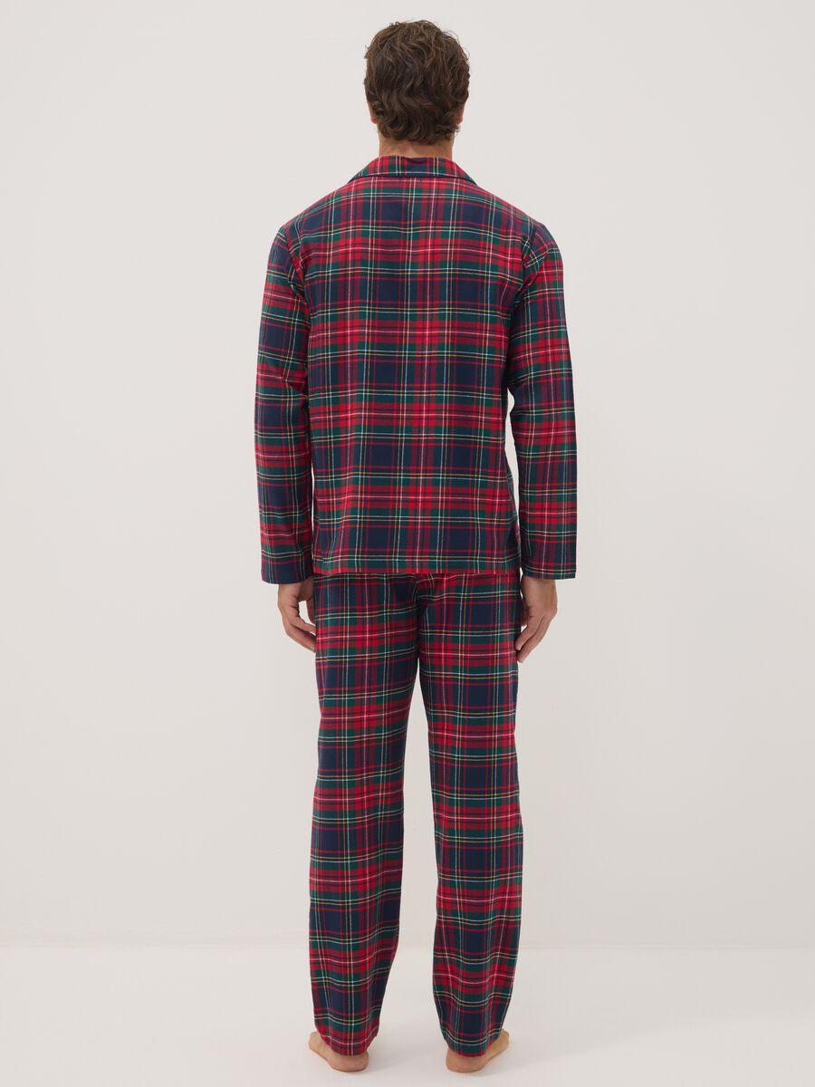 Red regular-fit pyjamas with collar in pure organic cotton flannel_2