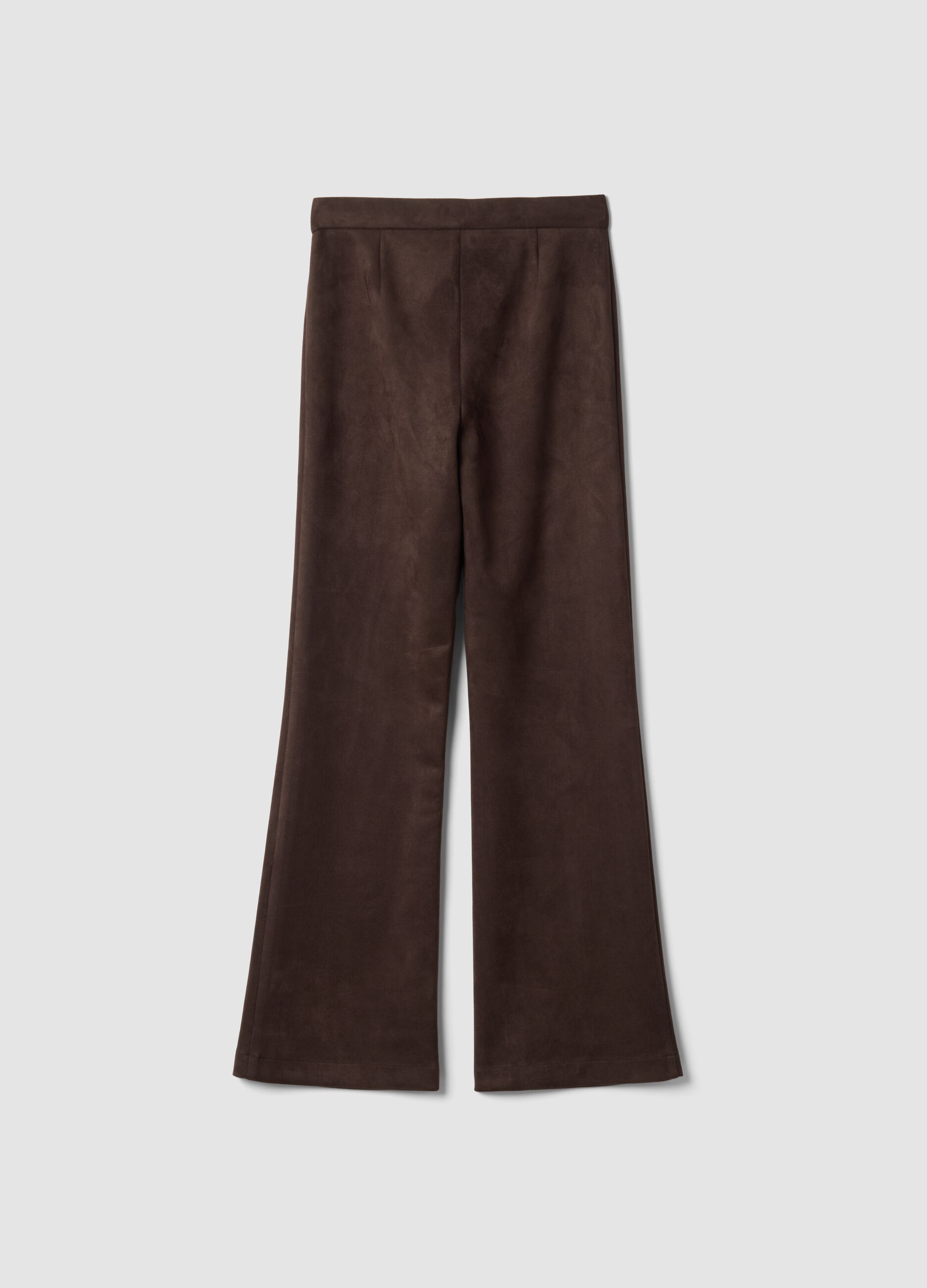 Pantaloni marroni flare in tessuto elasticizzato