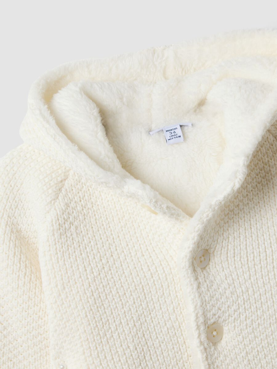 White pure organic cotton hooded jacket with teddy-effect lining_2