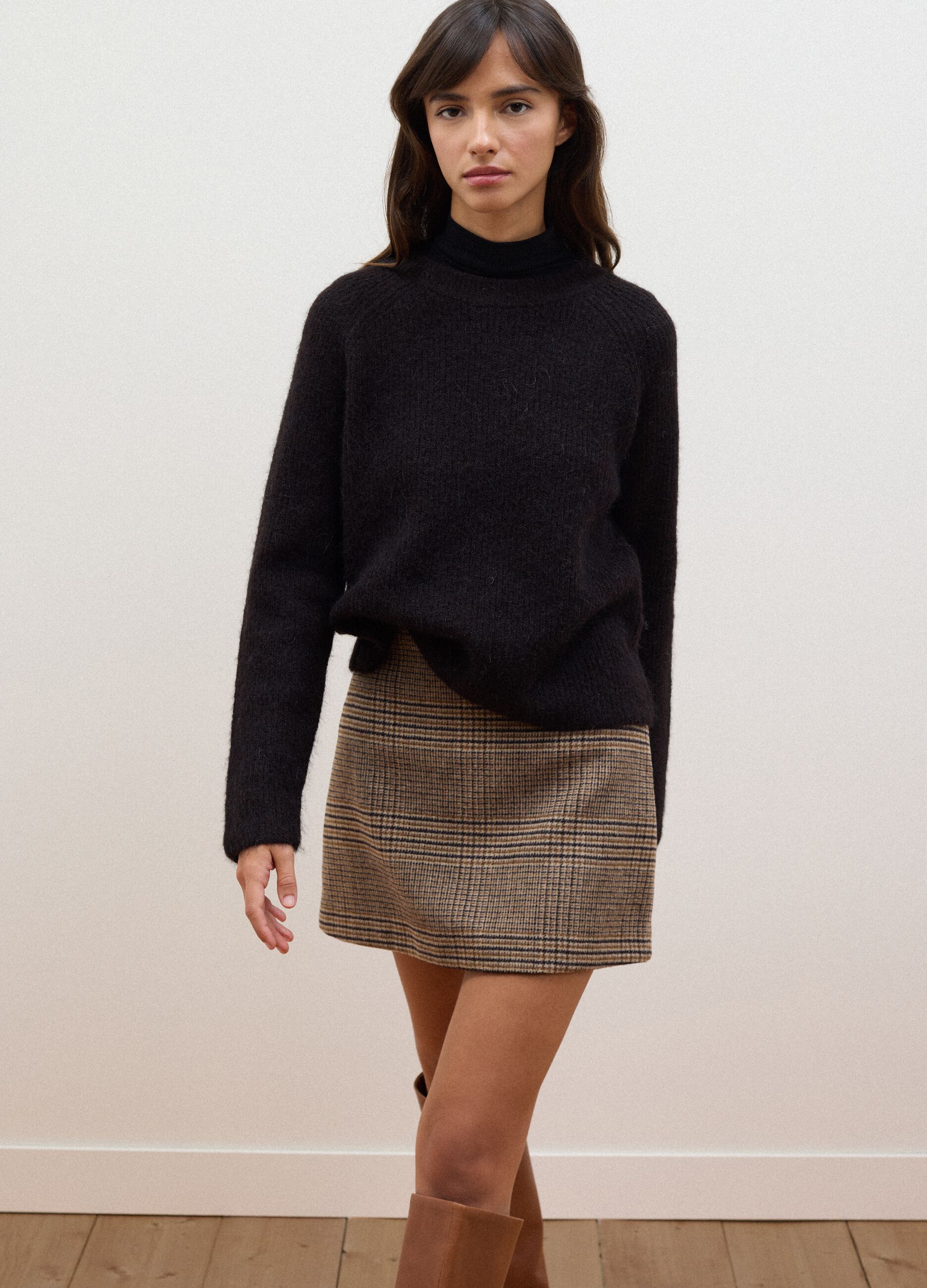 Brown crew-neck wool and alpaca-blend jumper, regular fit