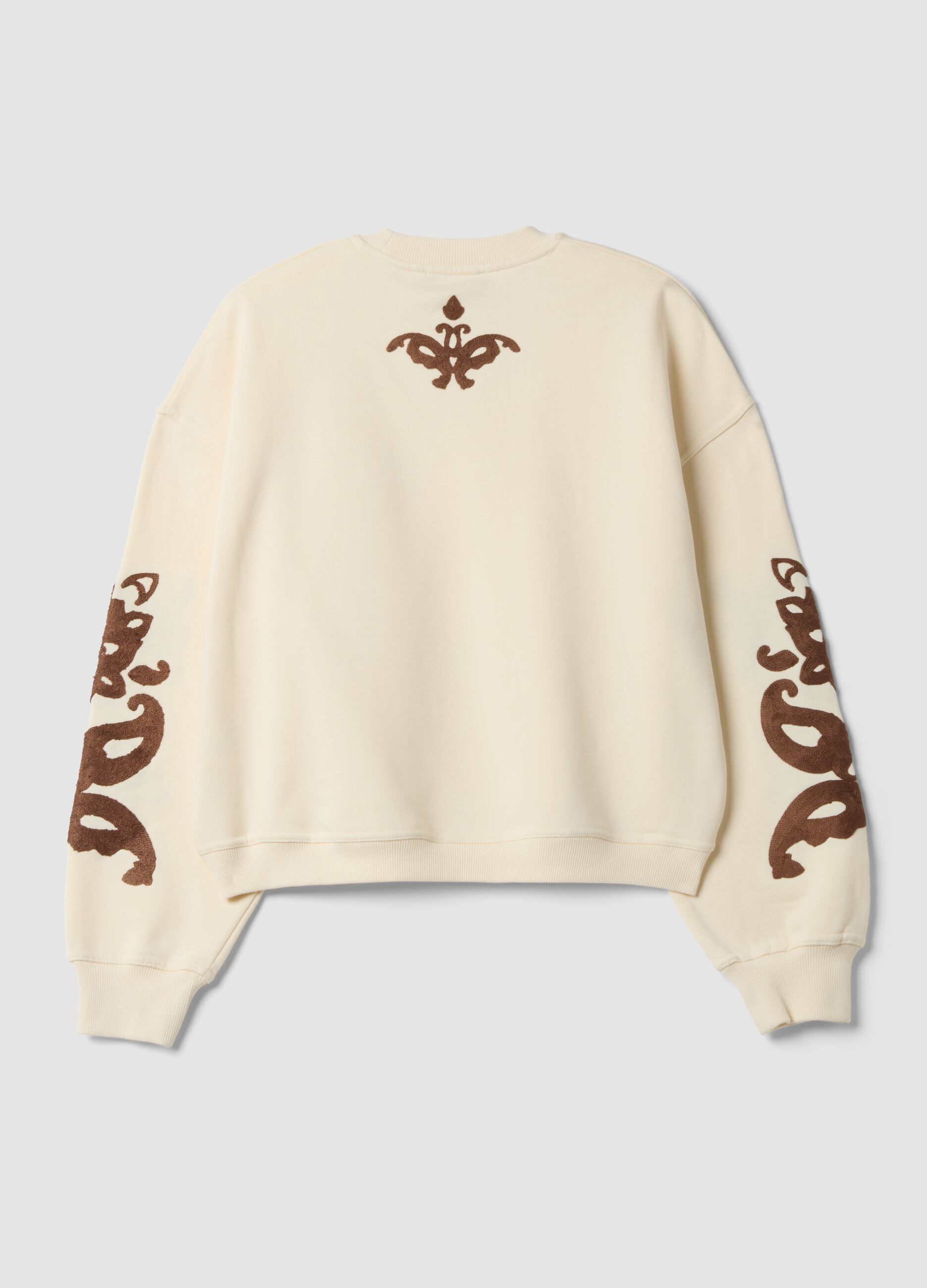 White cotton-blend sweatshirt with embroidery, regular fit