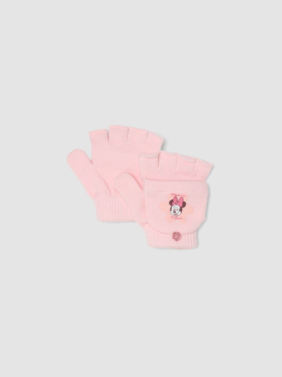 Pink viscose-blend gloves with convertible mitten flap and Minnie motif_0
